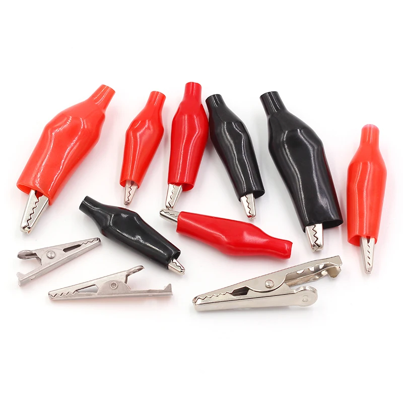 10Pcs 28MM/35MM/45MM Metal Alligator Clip G98 Crocodile Electrical Clamp For Testing Probe Meter Black/Red with Plastic Boot alligator clips electric test clamp