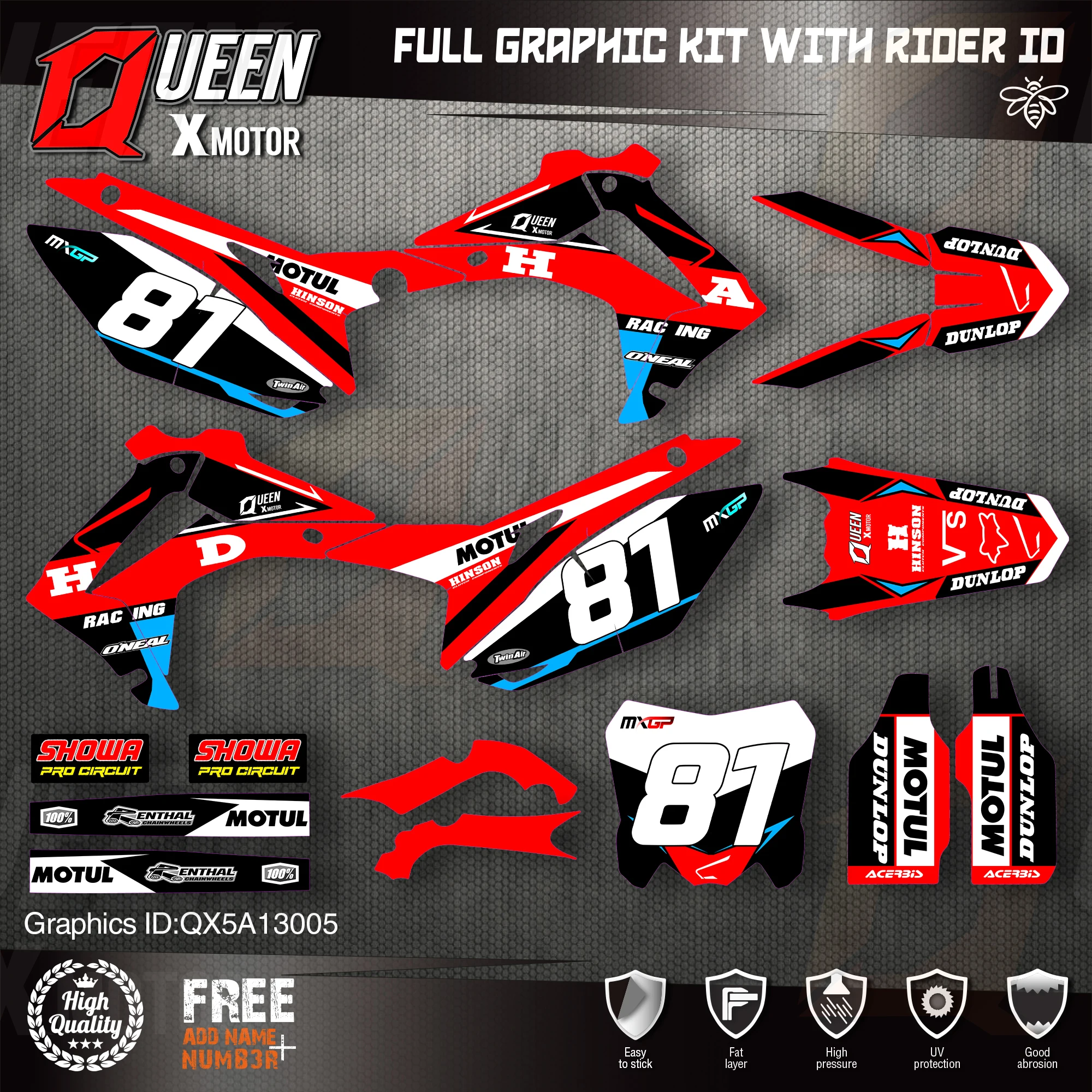 

QUEEN X MOTOR Custom Team Graphics Backgrounds Decals Stickers Kit For HONDA 2014-2017 CRF250R 2013-2016 CRF450R 005