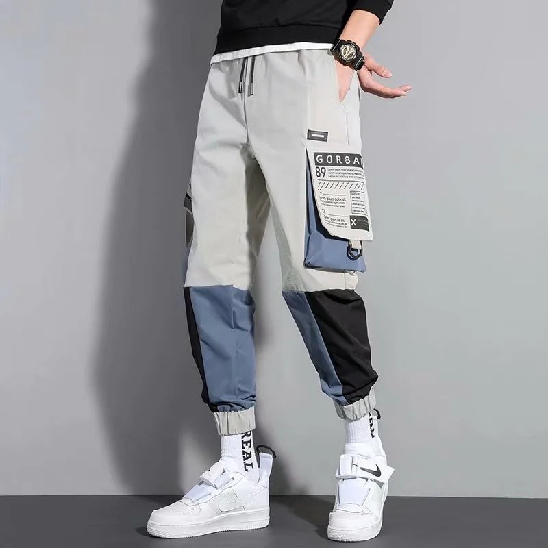 Cargo Pants Men Tooling Tie Feet Trousers Mens Hip-Pop Pockets Overalls Fashion Casual Fashion Joker Pants Cotton Rainbowtouches casual joggers mens