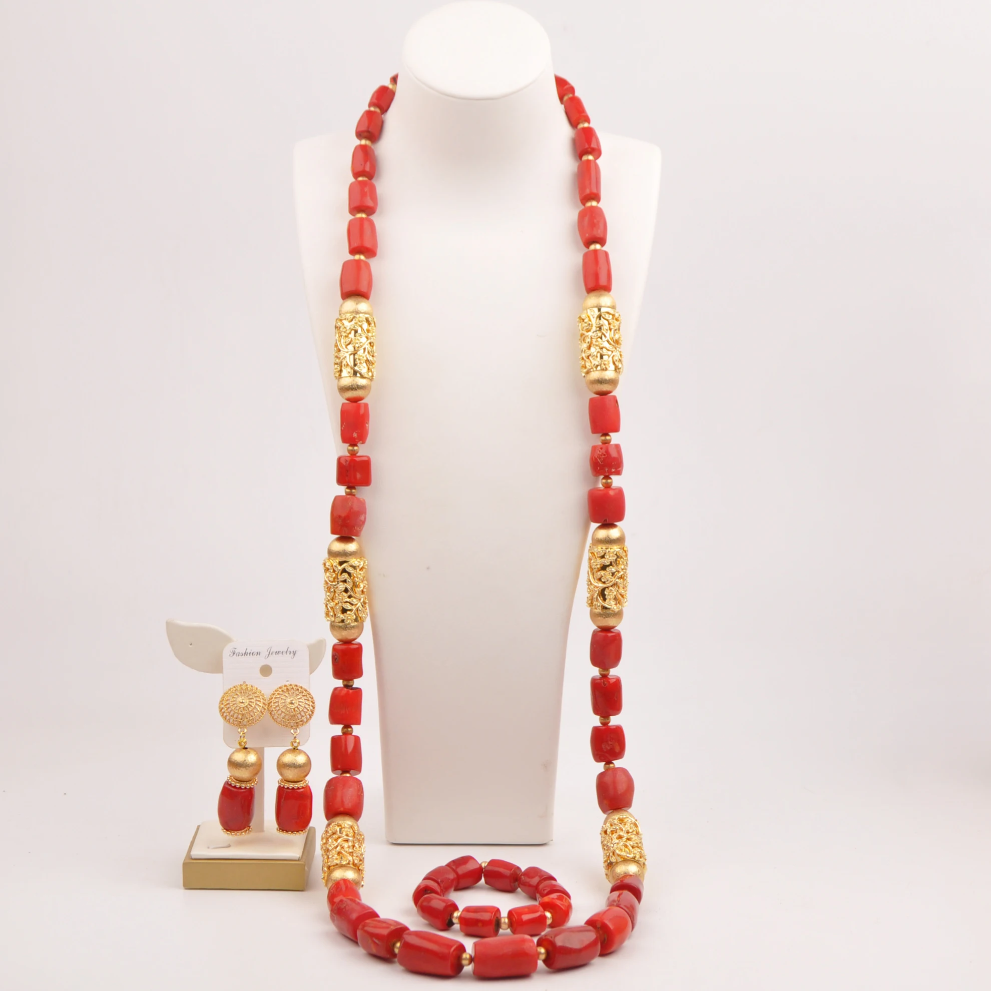 

Fashion Groom Coral Jewelry Set for Men Nigerian Wedding African Beads Jewelry Sets