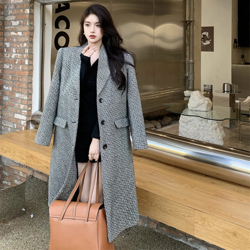 

2023 Trench Coat Autumn And Winter New Vintage Loose And Thin High-grade Woolen Warm Clothes For Women Free Shipping