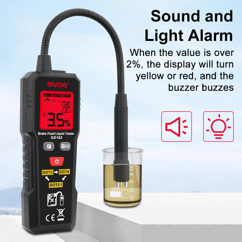Brake Fluid Tester GVDA Brake Fluid Tester Digital Auto Brake Liquid Oil Tester Detector Tool For DOT3 DOT4 DOT5.1 Hydraulic Oil Moisture Analyzer