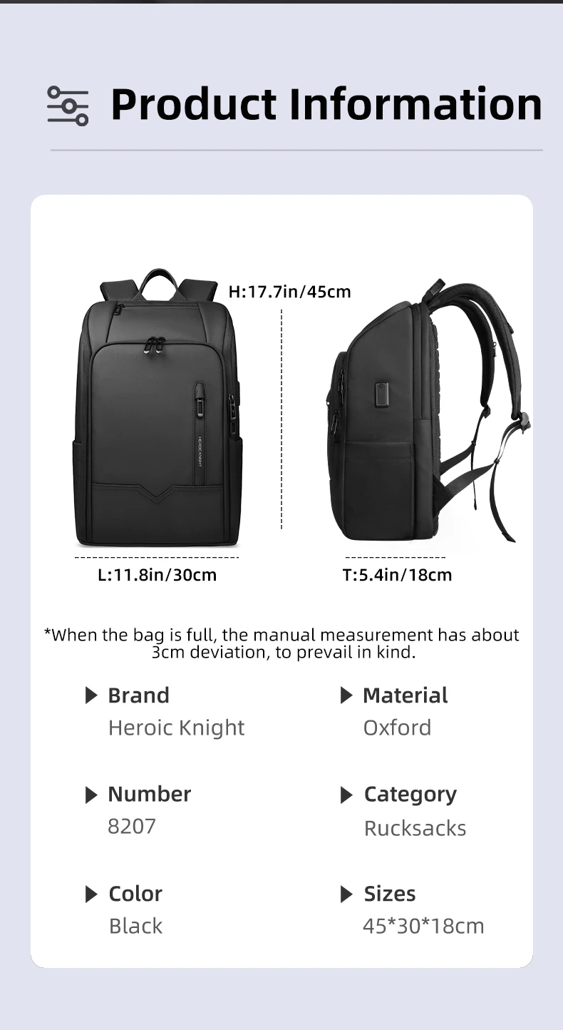 HcanKcan Wasserdichter Laptop-Rucksack für Herren, große Kapazität, Business-Rucksäcke, Reisen, Wanderrucksäcke, Schulrucksack, tägliche Arbeitstasche – Detail 12