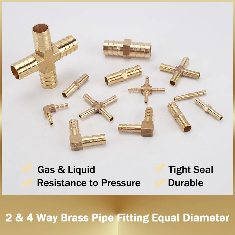 

Brass Barb Tail Pipe Fitting Equal Diameter 2 & 4 Way Connector For 6/8/10/12/14/16/19mm Hose Copper Pagoda Water Tube Fittings