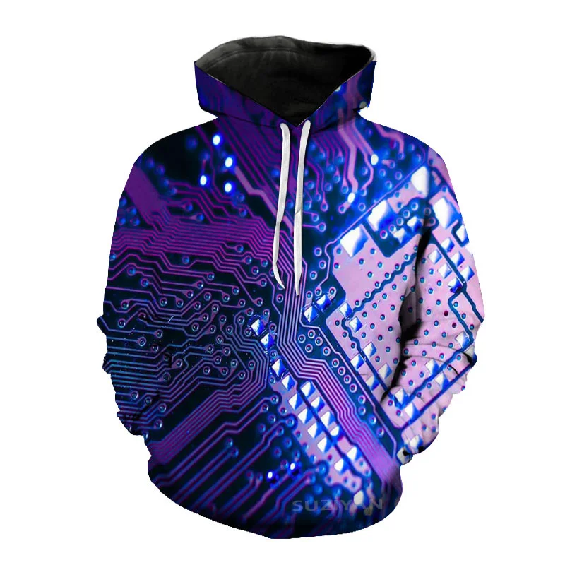 thumbnail image 1 of Sudadera con capucha con estampado 3D de chip electrónico creativo para hombre, ropa de calle informal de estilo Harajuku y hip hop, para primavera y otoño, 1 of 5