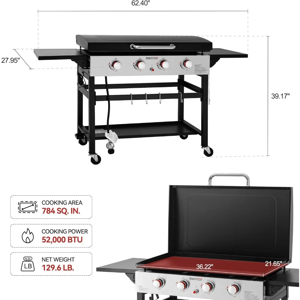 4-Burner Propane Gas Griddle with Hood 36-In Flat Top Grill with Folding Side Shelves for Outdoor Cooking Camping or Tailgating 2