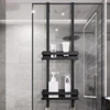 Stainless Steel Shower Room Rack – Hanging Bathroom Shelf, Double Layer Storage Basket, Glass Door Rear Towel Rack Organizer 6