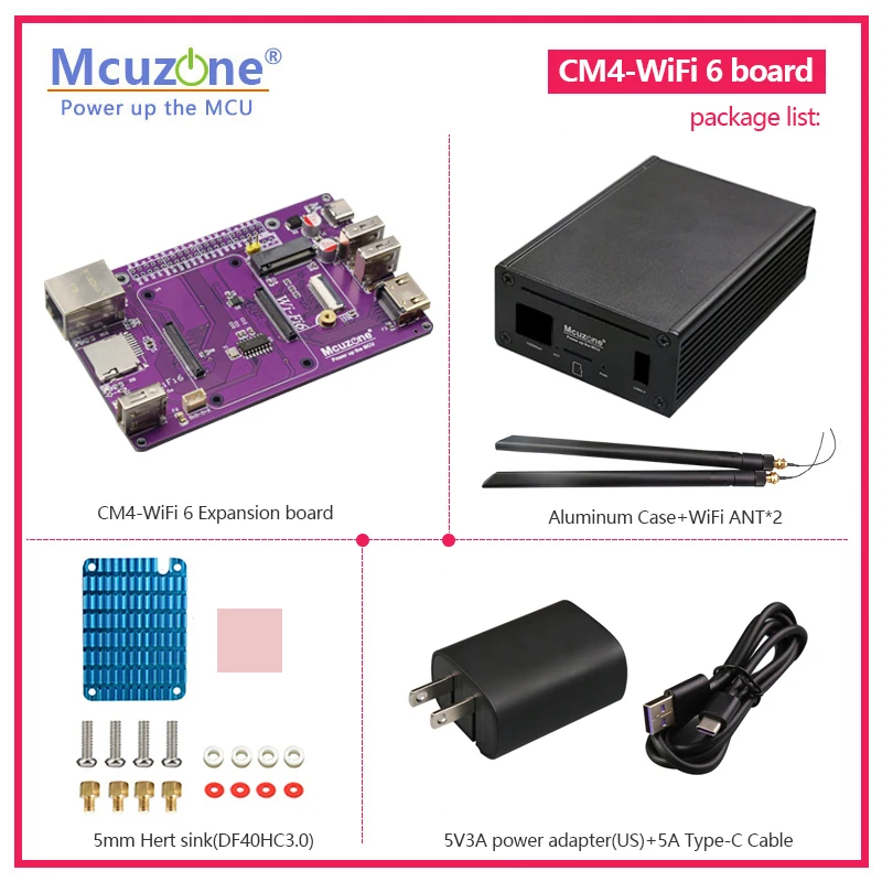 Mcuzone CM4 SSD WIFI6 Board CM4 拡張ボード CM4 wifi6 WiFi 6E expansion board,Raspberry Pi Compute Module 4
