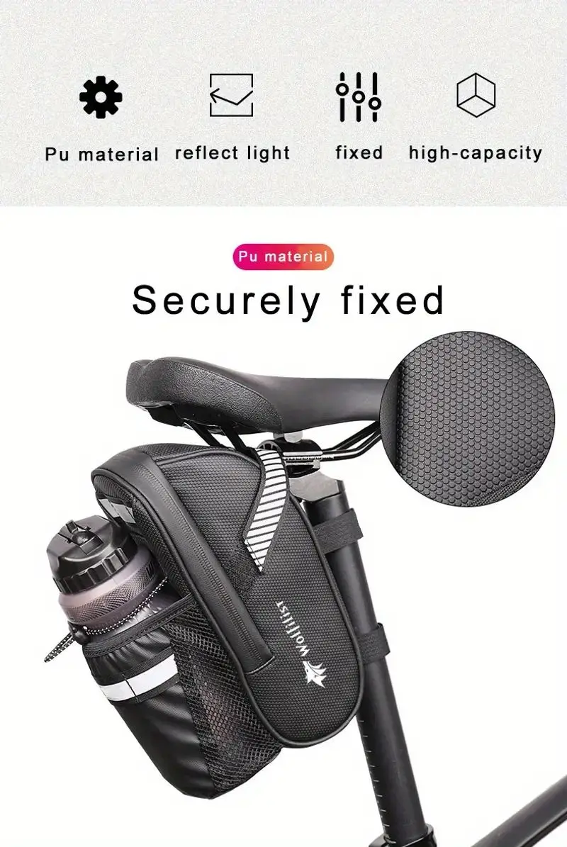 Description Picture 5 of itemWOLFILIST Bike Seat Bag with Water Bottle Holder Bag, Reflective Bicycle Saddle Bag Bike Accessories Waterproof, and Ultra Light