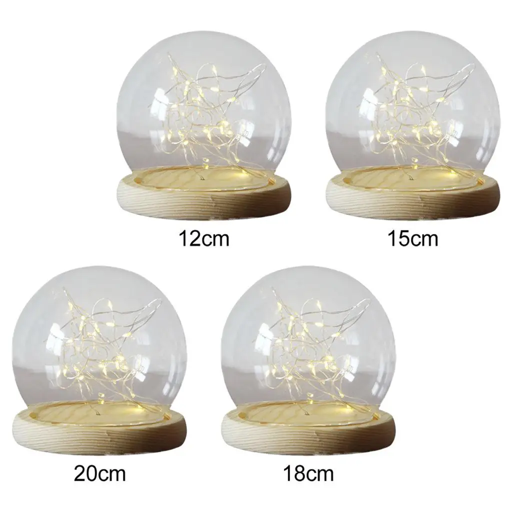 Glass Dome Cloche Bell Clear with Wood Base Display Case Mini for Plants