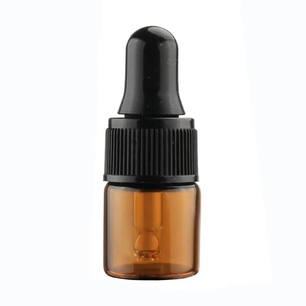 בקבוקי טיפות זכוכית אמבר 1 מ"ל 2 מ"ל 3 מ"ל 5 מ"ל בקבוקי טיפות שמן אתרי מיניים ריקים עם כיסוי שחור (1 מ"ל)