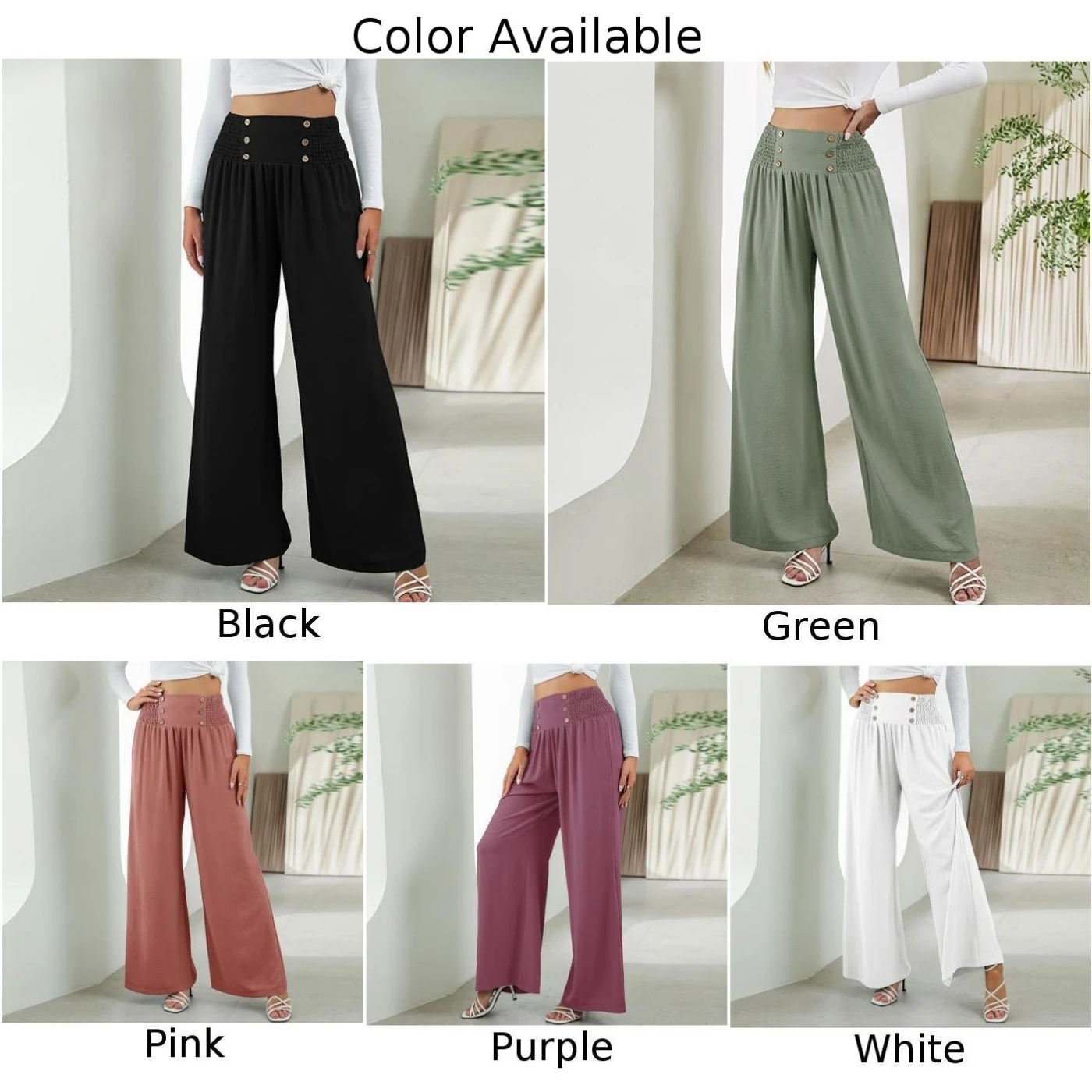 Feel Confident and Comfortable in These Women's High Waist Loose Long Pants in Soild Colors with Wide Legs and Elastic Waist