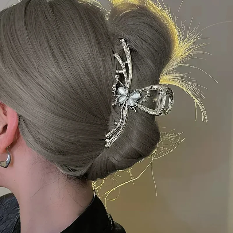 Silver Irregular Hair Claw Women Fashion Ponytail Clip Elegant Cat's Eye Stone Butterfly Hair Clip Headdress Accessories stone badger hair calligraphy brush traditional chinese painting writing calligraphy brush watercolor small regular calligraphie