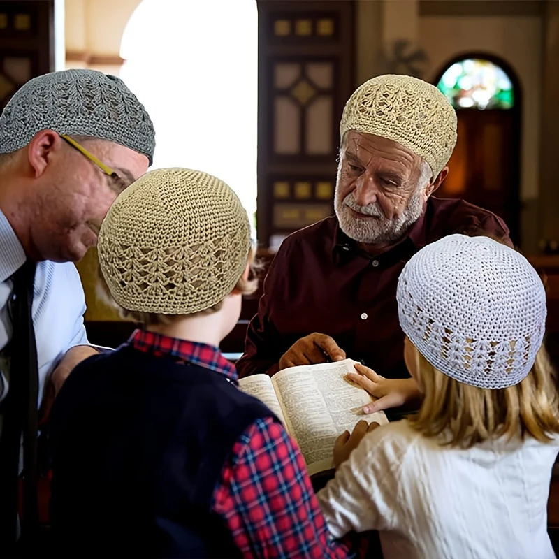 Kufi 모자 남녀공용 솔리드 코튼 기도 모자, 이슬람 비니, Kufi 모자, 수제 겨울 따뜻한 장식 액세서리, 신제품