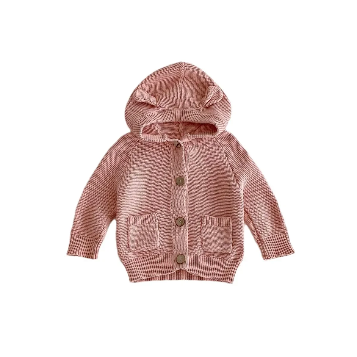 Autumn Spring New in Kids Baby Girls Boys Casual Clothing , Infant Toddler Hooded Solid Color Knitted Top Outwear Coat