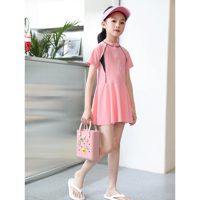 New Girls Swimsuit One-piece Swimwear Print Baby Short Sleeve Kids Toddler Infant Beach Bathing Suits Children