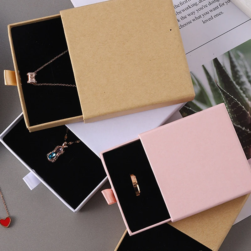 

New Thin Kraft Paper Drawer Jewelry Packaging Box Greeting Card Necklace Bracelet Gift Package Case Boxes
