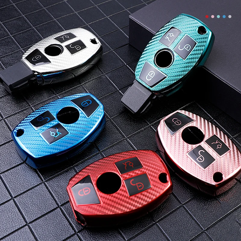

Car Smart Key Case Cover Bag Keychain for Mercedes Benz CLS CLA GL R SLK AMG A B C S Class Keys TPU Carbon Fiber