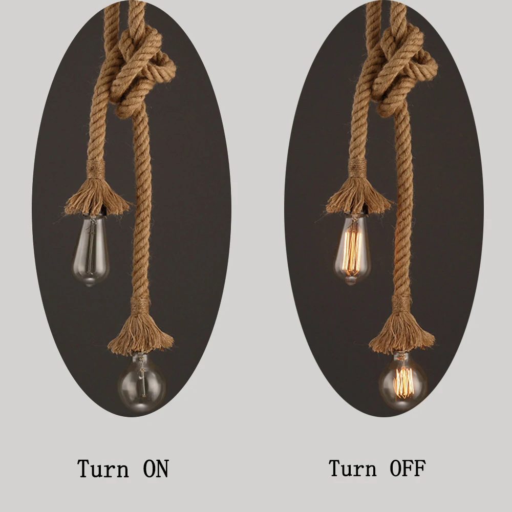 

Vintage Hemp Rope Pendant Light Retro Loft Industrial Hanging Lamp Creative Country Style Edison Bulb Lamp Home Light Decoration