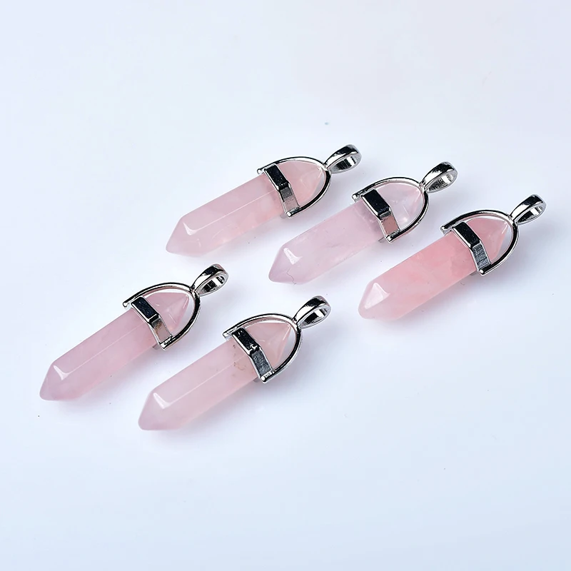 1PC Natural Crystal Rose Quartz Crystal Point Pendant Quartz Mineral Jewelry Couple Decoration Holiday DIY Gift Jewelry
