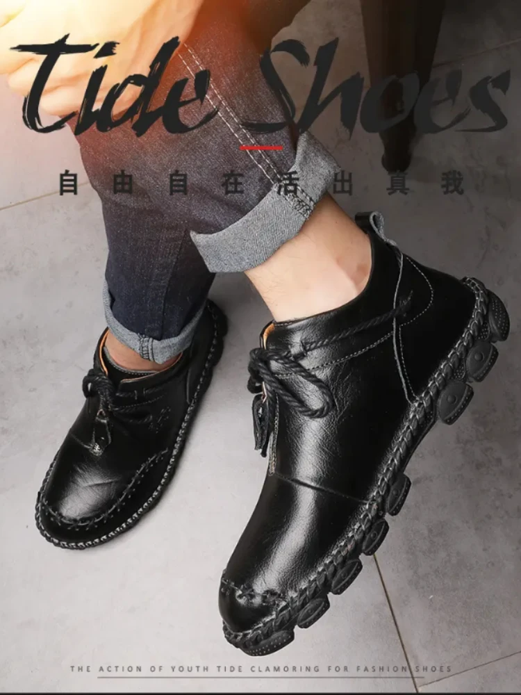 2023 New Men's Ankle Boots Fashion Genuine Leather High Quality Outdoor Comfort Casual Slip Resistant Short Boots Size 38-48