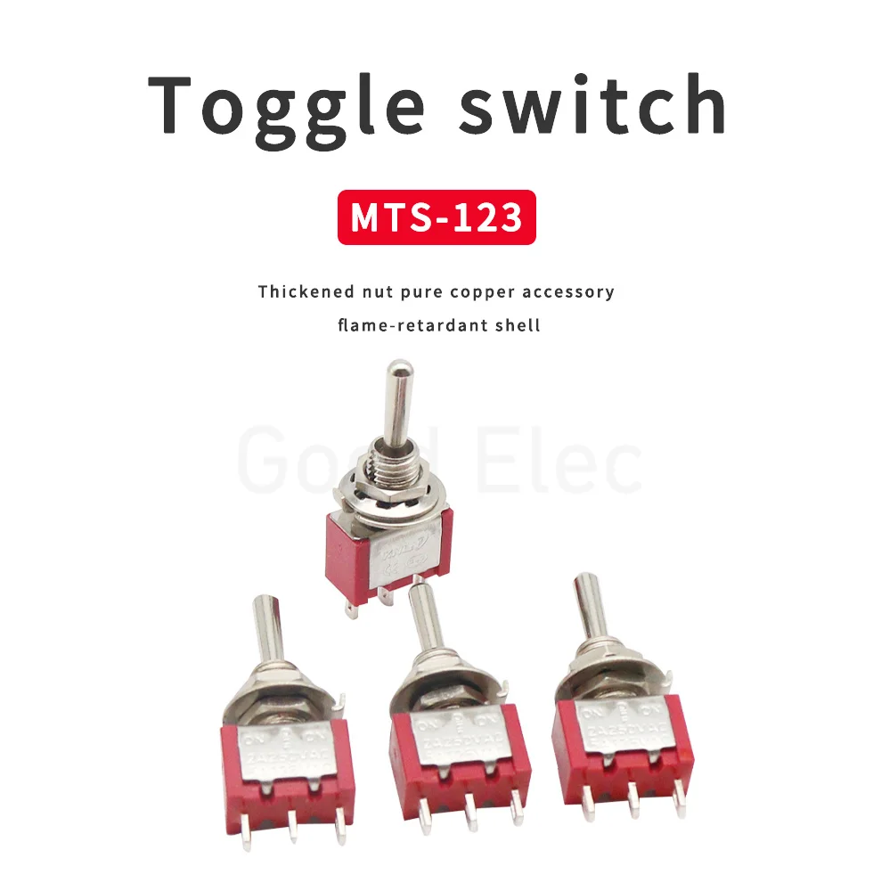 5pcs/10pcs Red Momentary/lock Mini MTS-123/MTS-103 3-Pin SPDT ON-OFF-ON 6A 125VAC  Miniature Toggle Switches