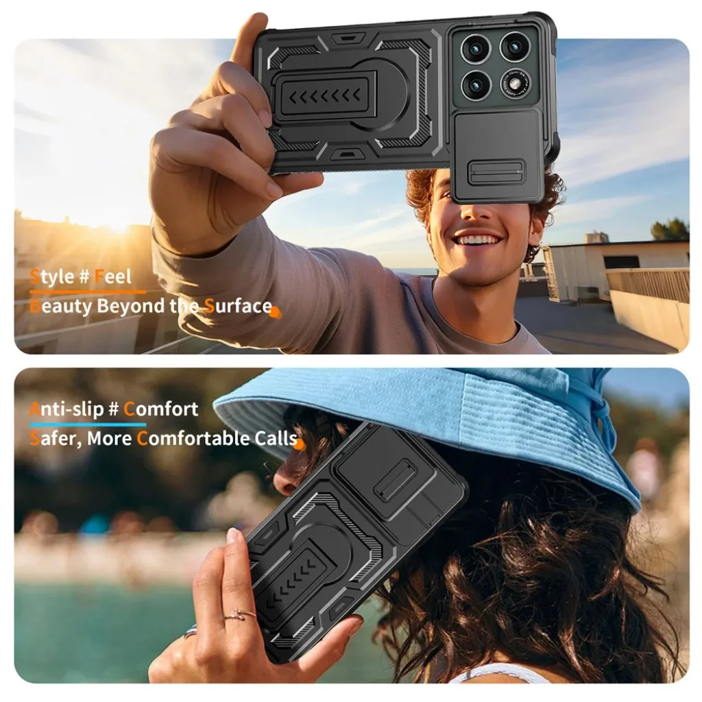 Durable Shockproof Case with Slide Camera Lens Cover and Kickstand