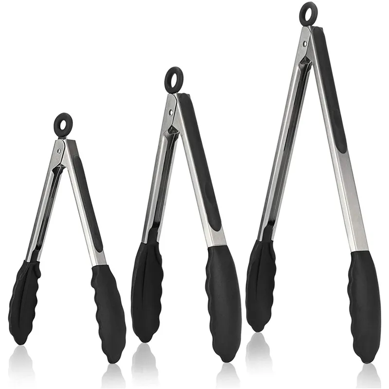 

Non-Stick Silicone Locking Tong Set of 3 Stainless Steel Kitchen Food Tongs with Non-Slip Silicone Tips and Grip for Cooking