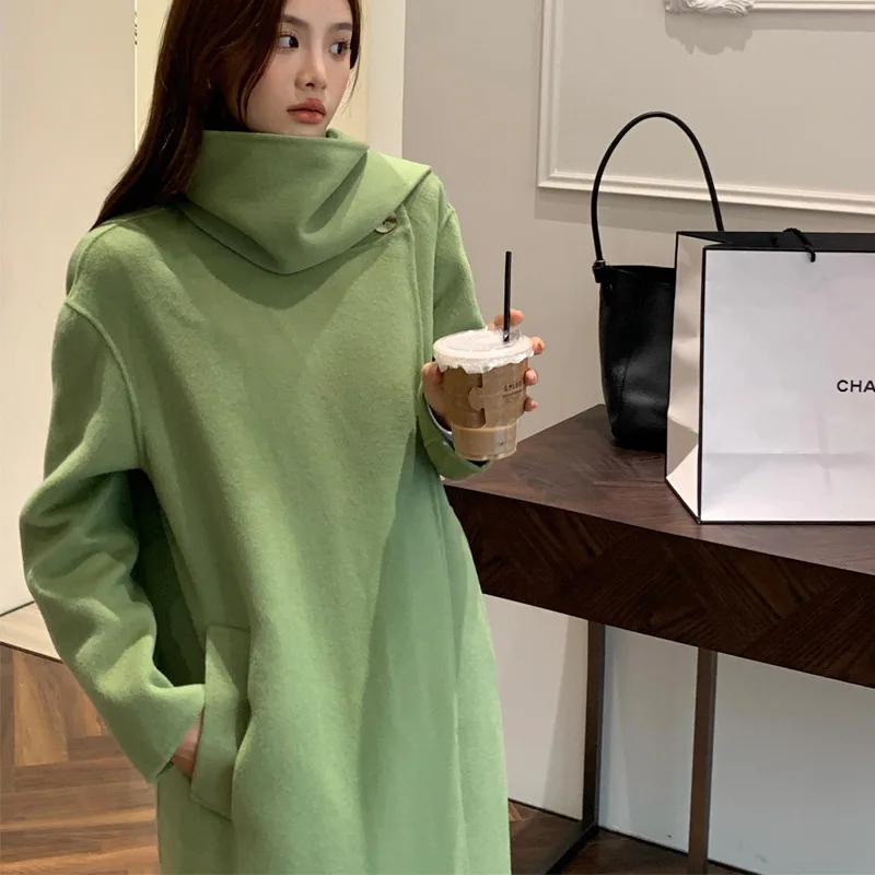 

Scarf design for runway show, double-sided cashmere coat, woolen women's coat, scarf style, medium length, simple and