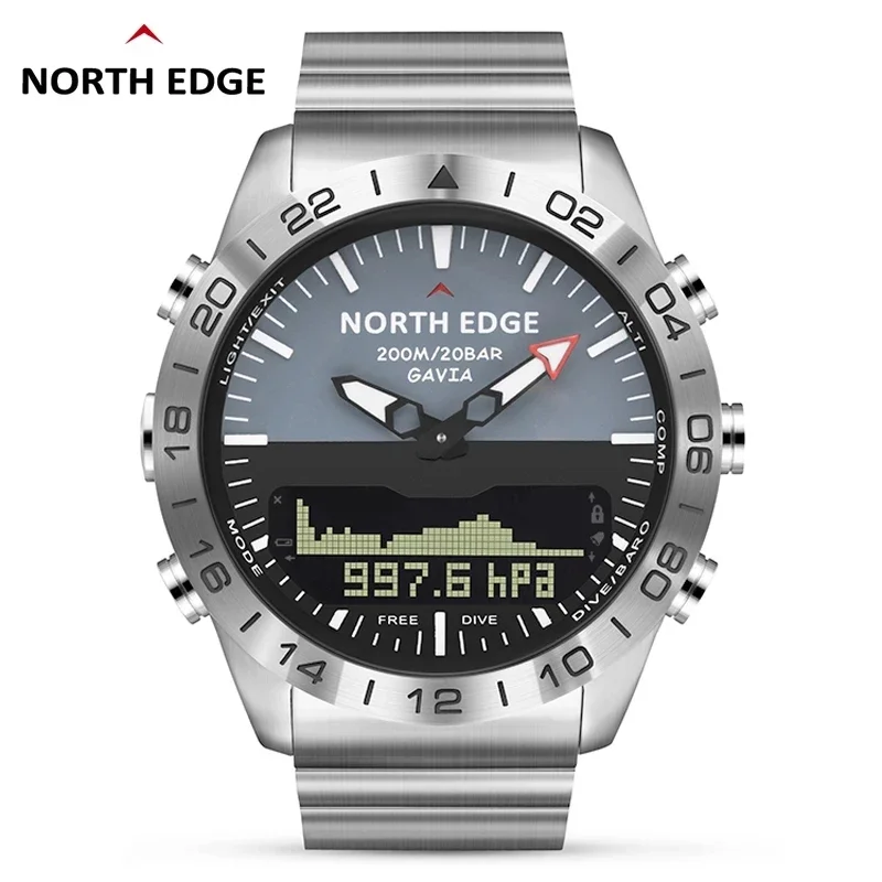 

North Edge Dive Sports Digital watch Mens Watches Military Army Luxury Full Steel Business Waterproof 200m Altimeter Compass