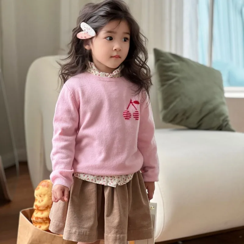 

Children Sets Winter New Children's Warm Corduroy Skirt Thick Woolen Sweater Australian Wool Girls Jacquard Sweater