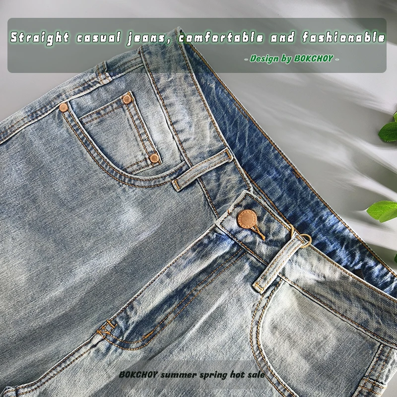 2024 Spring Autumn New Vintage Casual Mens Jeans Washed Soft Cotton Loose Straight Streetwear Cargo Jeans KK1026-2