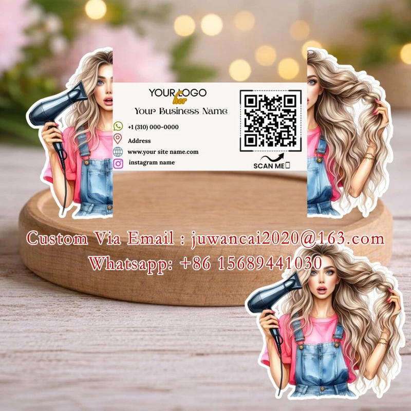 독특한 접이식 인터랙티브 살롱 명함 DIY 다이컷 헤어 스타일리스트 QR 코드 카드 카메라 접이식 명함 디자인 인쇄