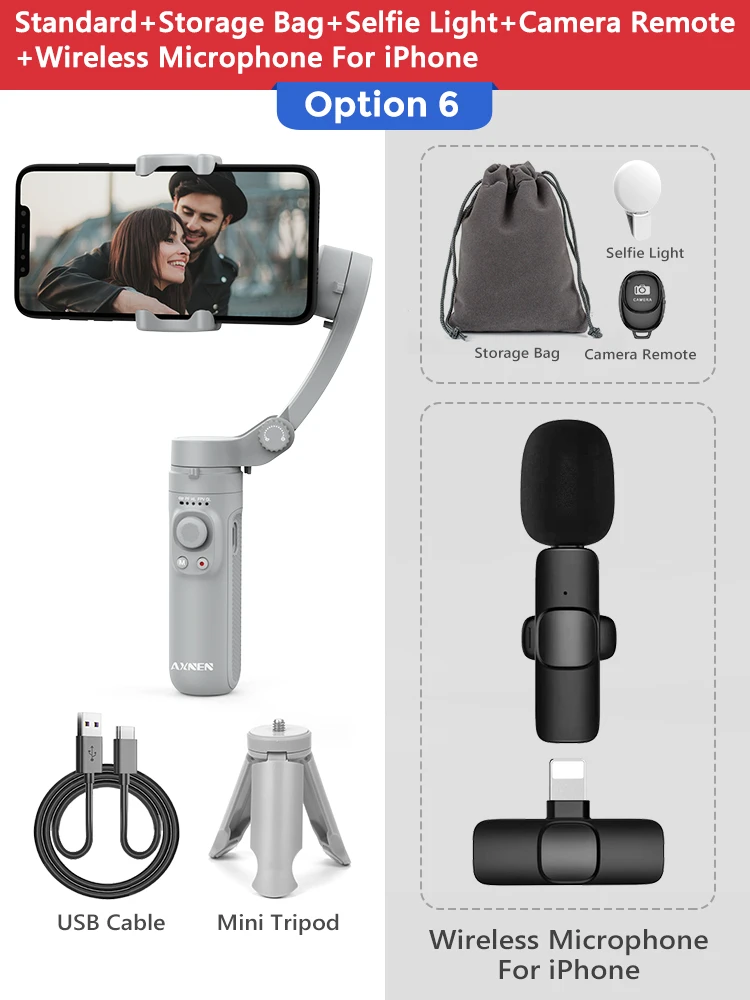 AXNEN スマートフォン用3軸ジンバル スタビライザー ハンドヘルド式 三脚付 Axnen-スマートフォン、iPhone、Android、3軸、aiモジュール