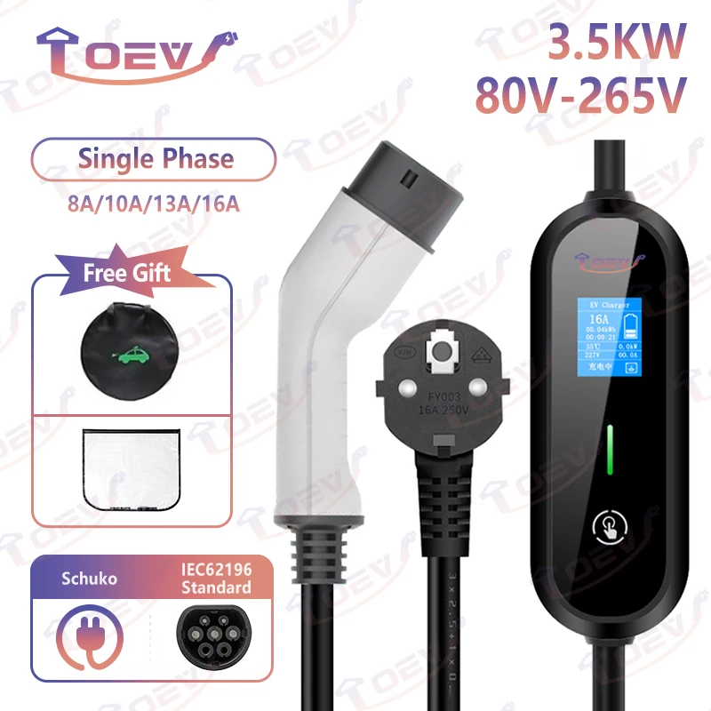 Toev Caricabatterie Portatile Ev Tipo 2 16A Evse Cavo Di Ricarica Iec62196-2 Eu Plug Controller Wallbox Per Auto Elettrica