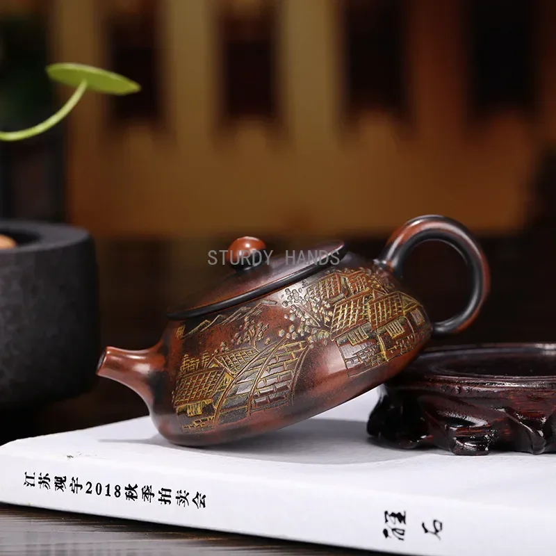 130ml Yixing purple clay teapot original ore red mud spoon handmade ball hole filter brewing teapot tea