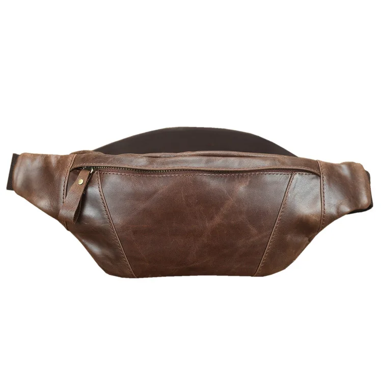 

Chest Bag Men's Genuine Leather Head Layer Cowhide Running Vintage Small Phone Waistpack Sports Outdoor Crossbody Bag