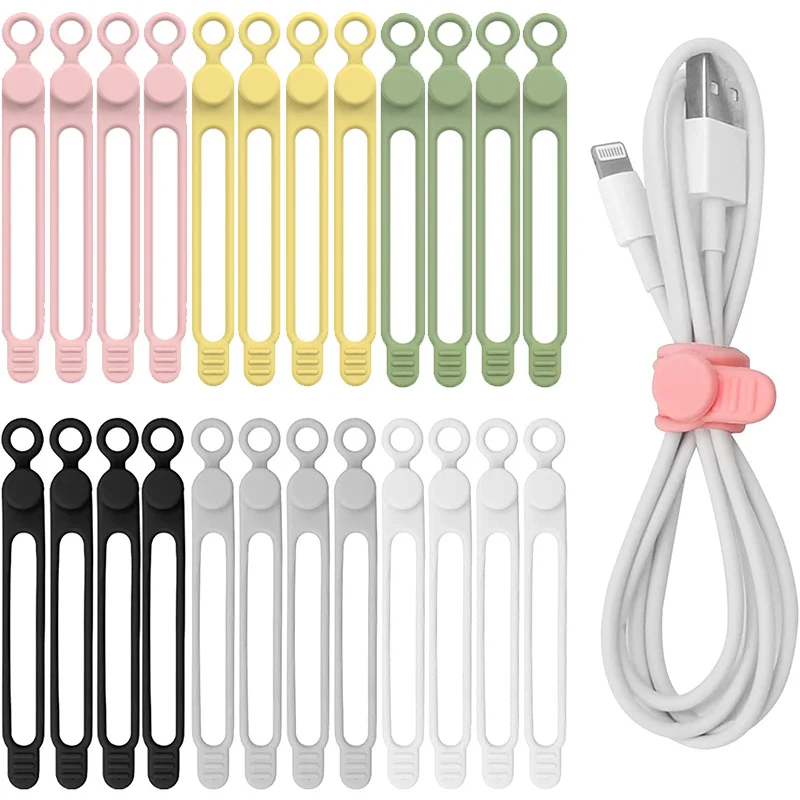 

1/4PCS Silicone Cable Strap Multi-functional Reusable Cable Strap for Headphone Mouse Cable Clip Fixing Strap Desktop Sorting