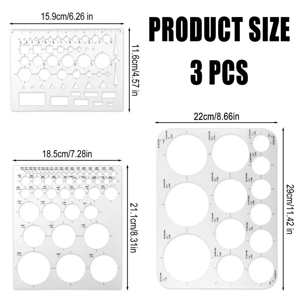 3Pcs 3 크기 라운드 템플릿 DIY 다용도 다기능 기하학적 눈금자 내구성 창의력 원형 그리기 도구 학생