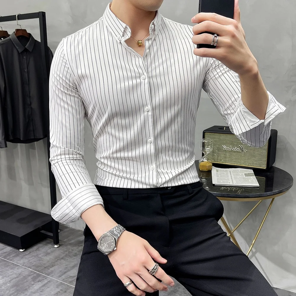 Gestreepte Shirt Heren 2022 Lente Nieuwe Britse Stijl Business Casual Lange Mouwen Iron-Gratis Anti-Rimpel Jurk Shirt heren Kleding