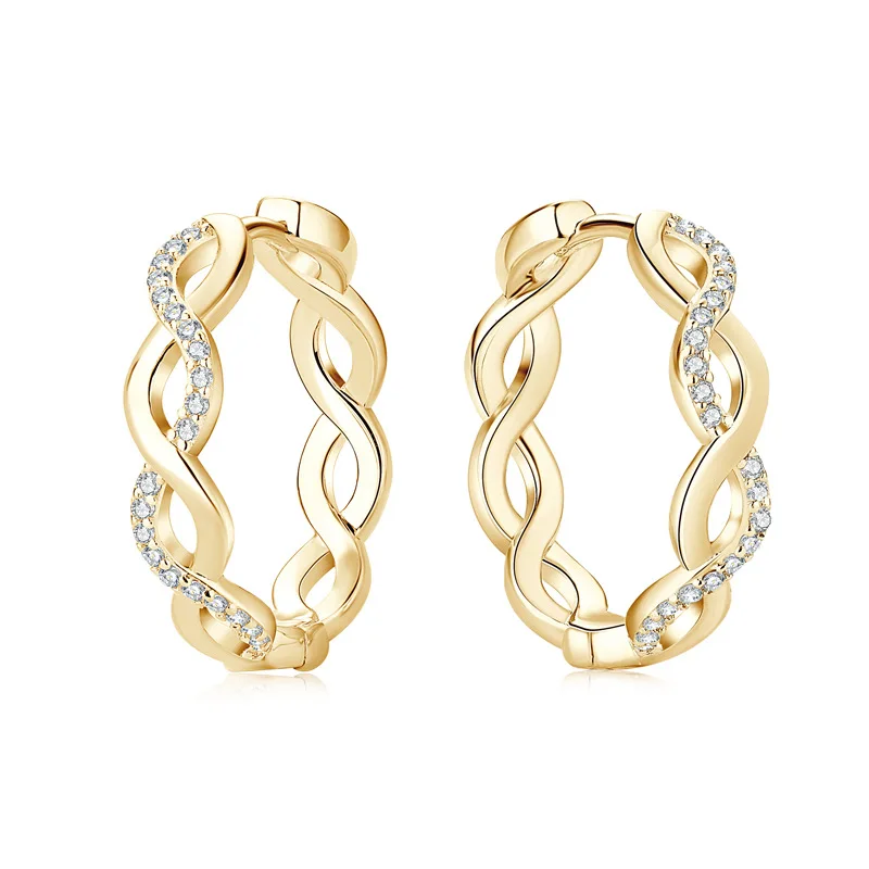 

QXTC Real Full D Moissanite Hoops Wave Twisted Earrings 925 Sterling Silver 1.0mm Lab Diamond 2023 Trend Women Jewelry Gifts
