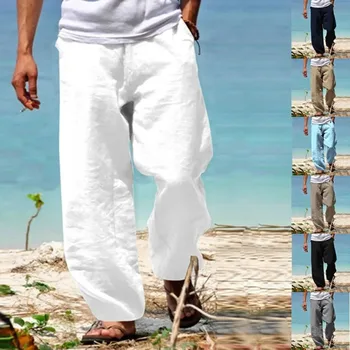Pantalon de plage pour hommes, respirant, ample, droit, décontracté, couleur unie, Streetwear japonais, été 1