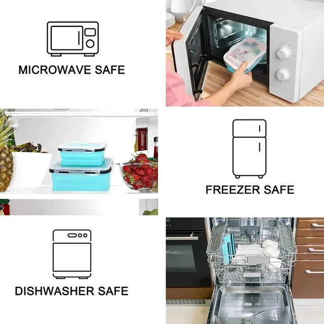 Boîte à déjeuner rectangulaire en Silicone de haute qualité, boîte à Bento pliable, récipient alimentaire pliable Portable, bol de stockage des aliments, 4 pièces/ensemble 4