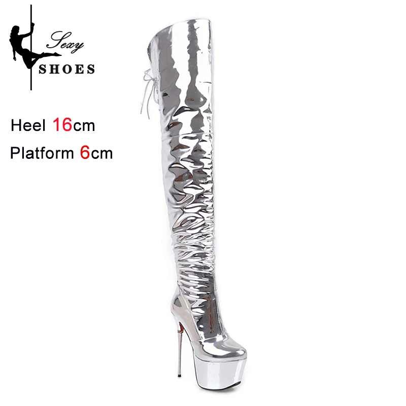 Sexy Over the Knee High Boots Women Platform Stiletto Heels Fetish Pole Dance Botas Lady Winter Shoes Silvery Thigh High Boots