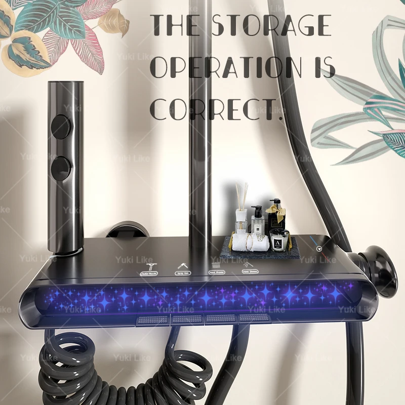Bathroom Grey Shower Set Starry Sky Atmosphere Light Apartment Milky White Digital Display Shower System Modern Bath Set 2