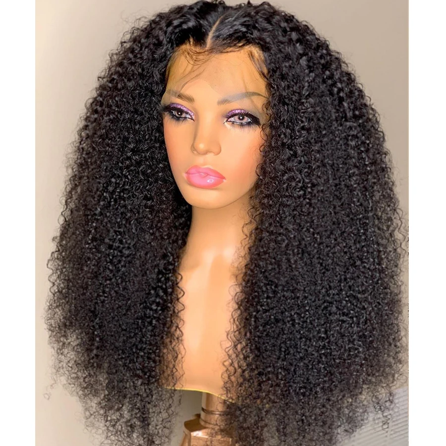 

Middle Part Glueless 180 Density 26inch Long Kinky Curly Ntural Black Water Wave Lace Frontal Wig For Black Women Babyhair Daily