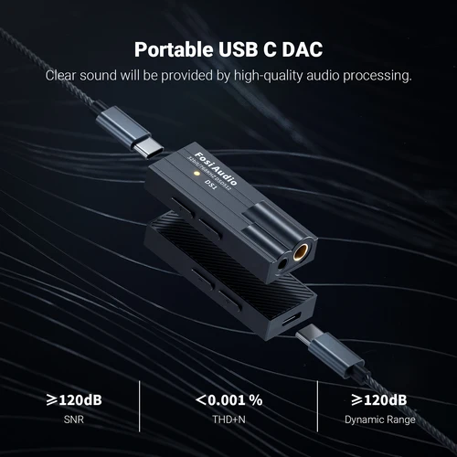 Fosi 오디오 DS1 DSD512 HiFi DAC 헤드폰 앰프 미니 오디오 USB DAC 앰프, 768 MM 및 3.5MM 듀얼 출력 32bit/4.4 kHz 지원 3