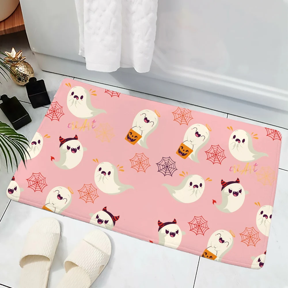 Halloween Cute Ghost Cartoon Tappeto Flanella Tappetino Antiscivolo Soggiorno Camera Da Letto Tappetino Morbido Ingresso Tappetino Universale