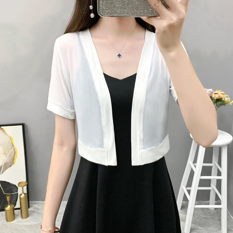 Wedding Shawl Short Sleeve Wedding Party Jacket Black White Prom Evening Shrugs For Women Bolero Tulle Bridesmaid Wedding Jacket Cape Dress