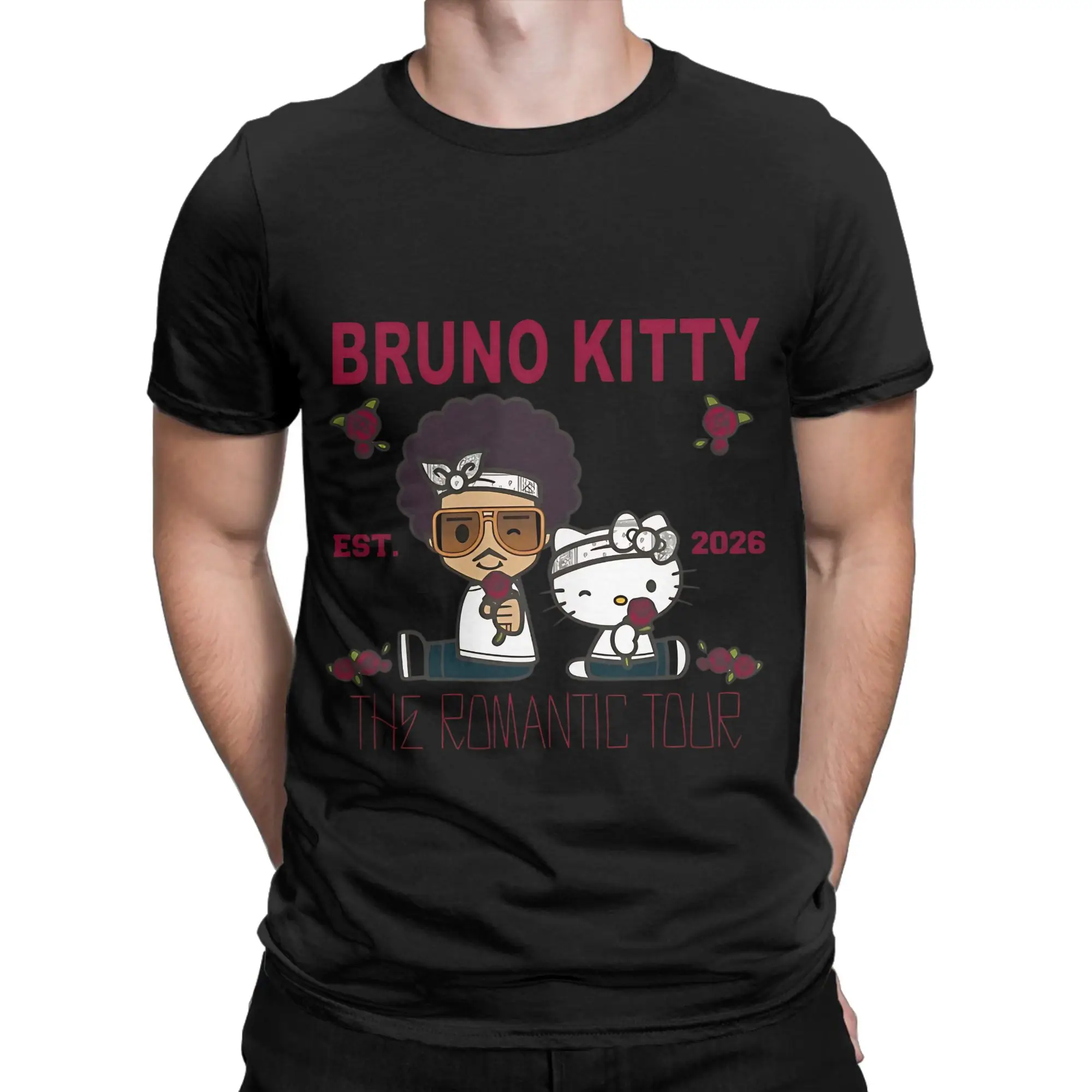 Bruno Kitty The Romantic Tour 2026 Mashup Lustiges Grafik-T-Shirt aus 100 % Baumwolle Bruno Mars T-Shirts Tops für Männer
